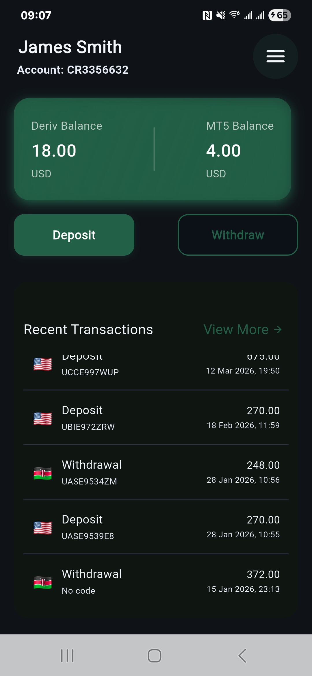 M-D Wallet app preview (dark)